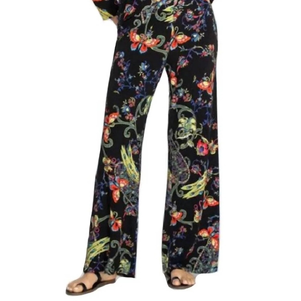 Johnny Was Black Flare Pant with Colorful Floral Design, size M